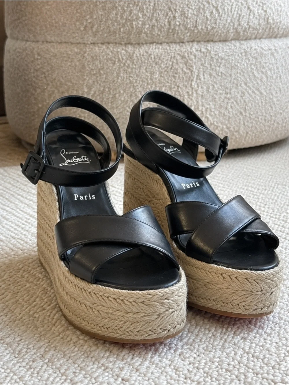 Christian Louboutin Mariza Zeppa Black Leather Wedges EU 39